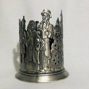 Candle Jar Holder Cover Christmas Carol Caroler Tree Lamp Post Heavy Large Metal